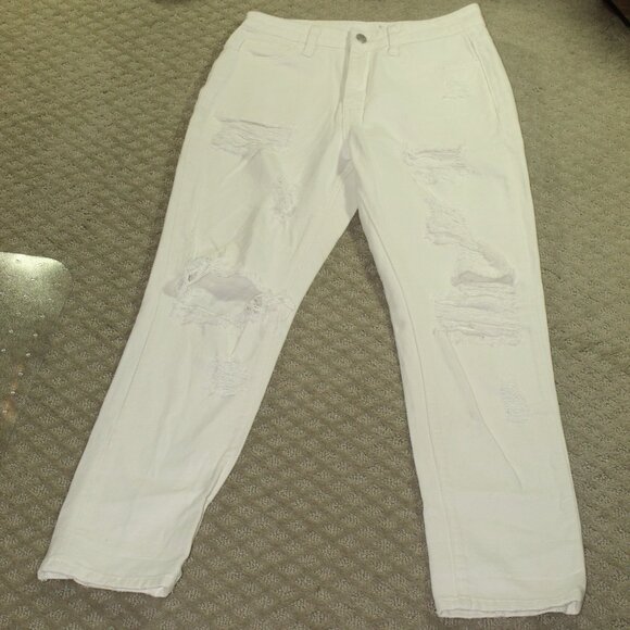 Bridge by Gly Women's 25 100% Cotton White Distressed Straight Leg Jeans - Picture 1 of 7